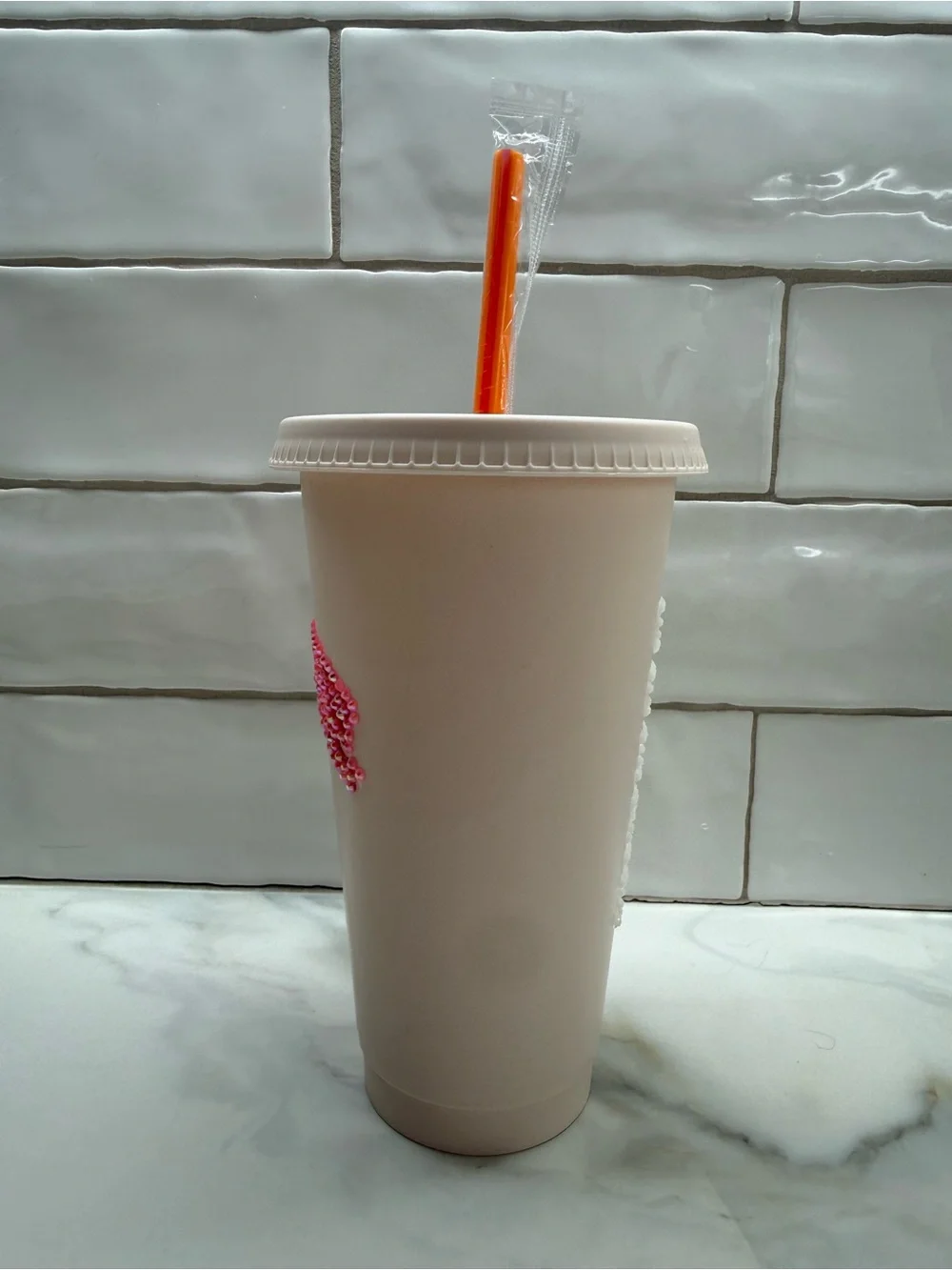 Custom Rhinestone Parke x Dunkin Travel Cup with Orange Straw NWT